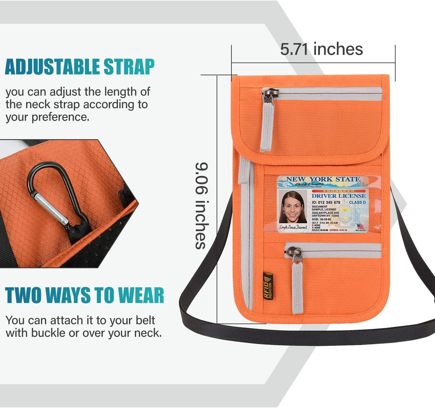 Peicees RFID Blocking Travel Neck Wallet for Men Women Family Passport Holder Lanyard Neck Pouch Slim Travel Document Holder