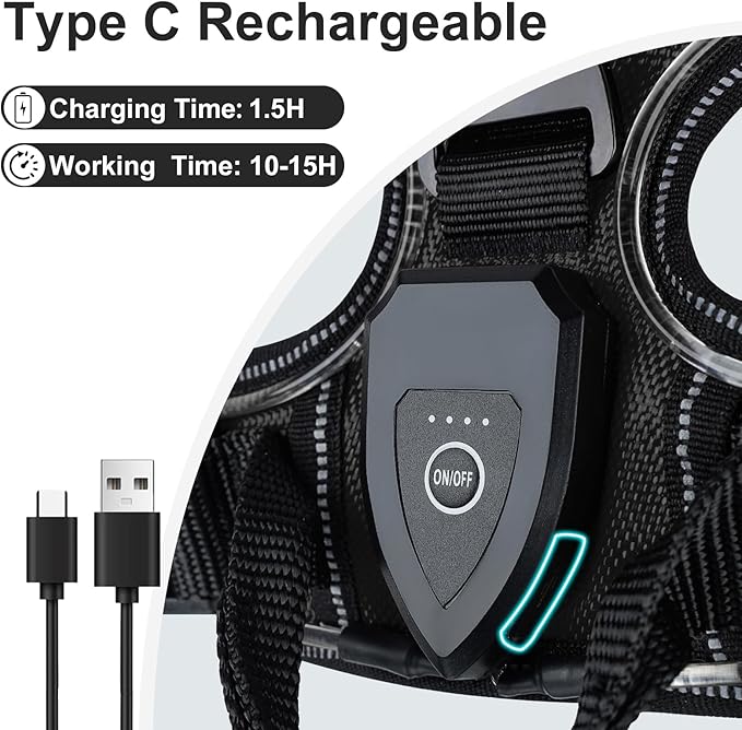 Taglory Light Up Dog Harness, Rechargeable No Pull Dog Vest with 3 Lightning Modes, Reflective Dog Harness with 2 Leash Clips & 4 Adjustable Slide Strips for Medium Dogs, Black-Purple, M