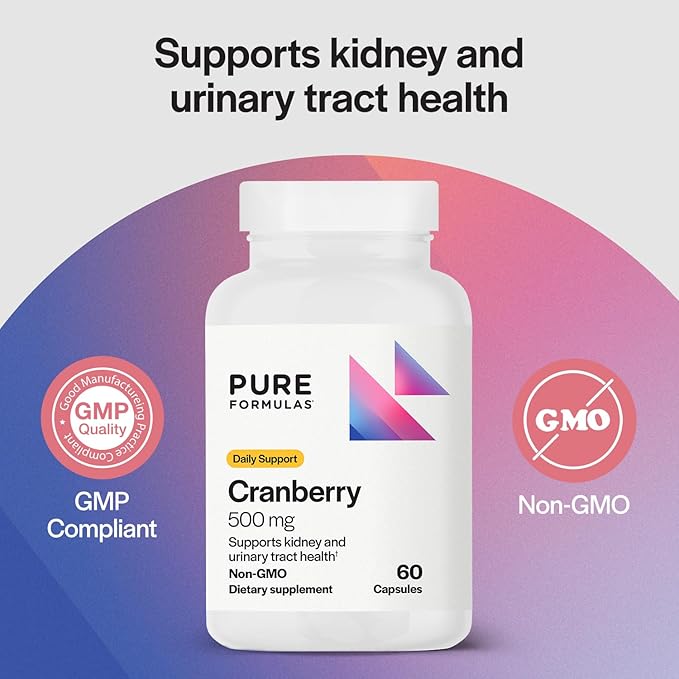 PureFormulas Cranberry 500 mg - Supports Kidney and Urinary Tract Health - Antioxidant Supplement for Immune Protection and Cellular Health - Cranberry Pills for Women & Men - Non-GMO - 60 Capsules