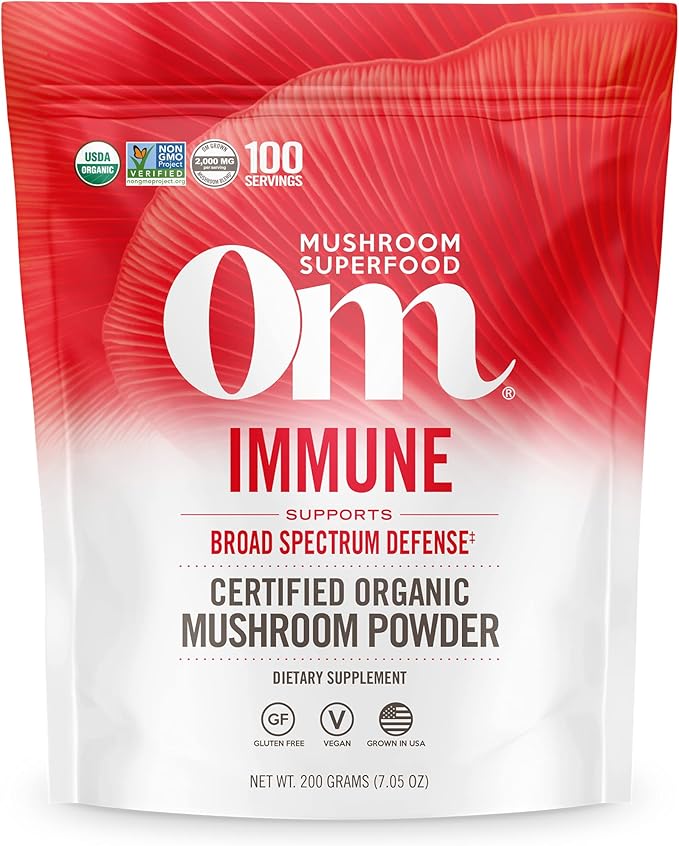 OM MUSHROOM SUPERFOOD Immune Blend Mushroom Powder Superfood Supplement, 7.05 Ounce Pouch, 100 Servings, Mushroom Blend, Reishi & Turkey Tail; Daily Immune Support Supplement