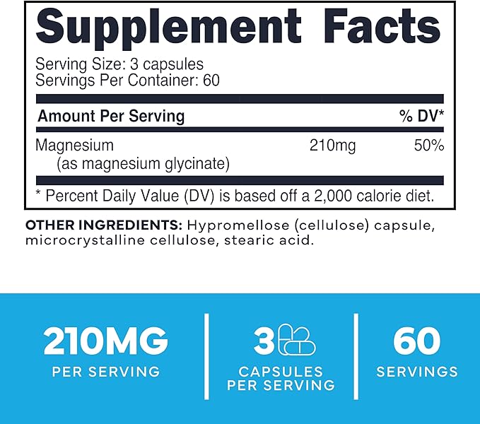 Type Zero Magnesium Glycinate (210mg | 180 Capsules) Pure, Non-GMO, Gluten Free, Natural High Absorption Magnesium Supplement