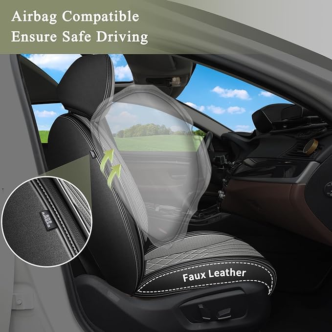 Car Seat Covers Front Pair for Honda HR-V/HRV 2016-2026: Breathable Perforated Leather Seat Cover (Black&Grey)