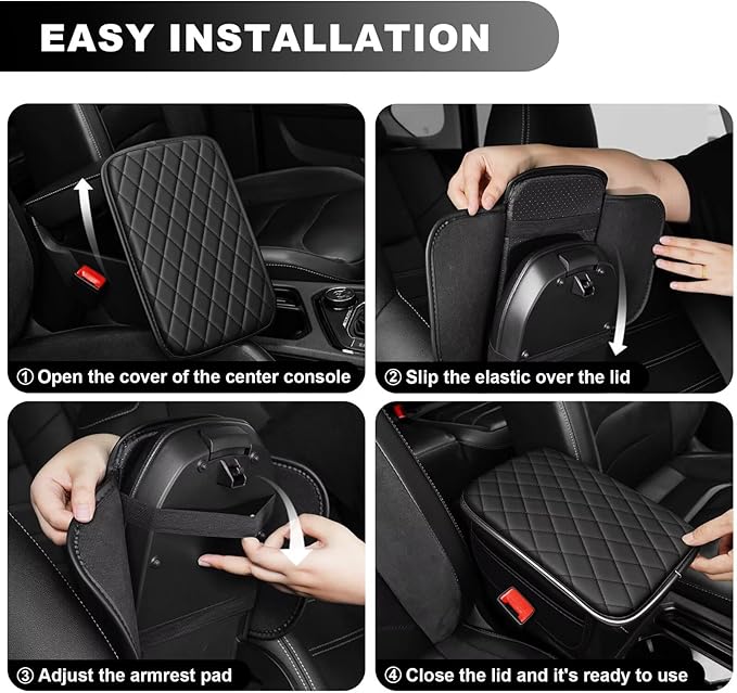 Upgraded Car Center Console Cover Fit for Camry Faux Leather Car Armrest Cover Cushion with 2 Storage Bags,Car Armrest Storage Box Interior Accessories(Black)