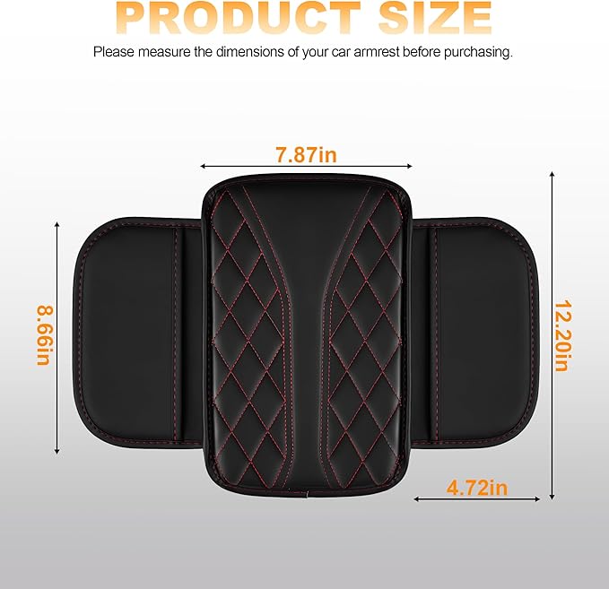 Car Center Console Cover Fit for Jeep Gladiator - Leather Armrest Covers with 2 Storage Pockets(Black&Red)