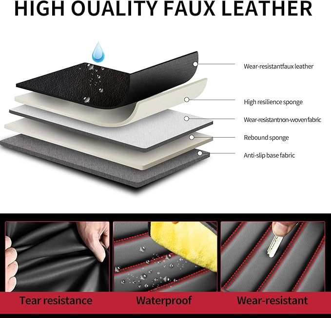 Fit Forester Car Seat Covers for Subaru Forester 2007-2025 2026 - Upgraded Premium Waterproof & Breathable Leather, Airbag Compatible, All-Weather Seat Cushion Protector (Full Set, Black+Red)