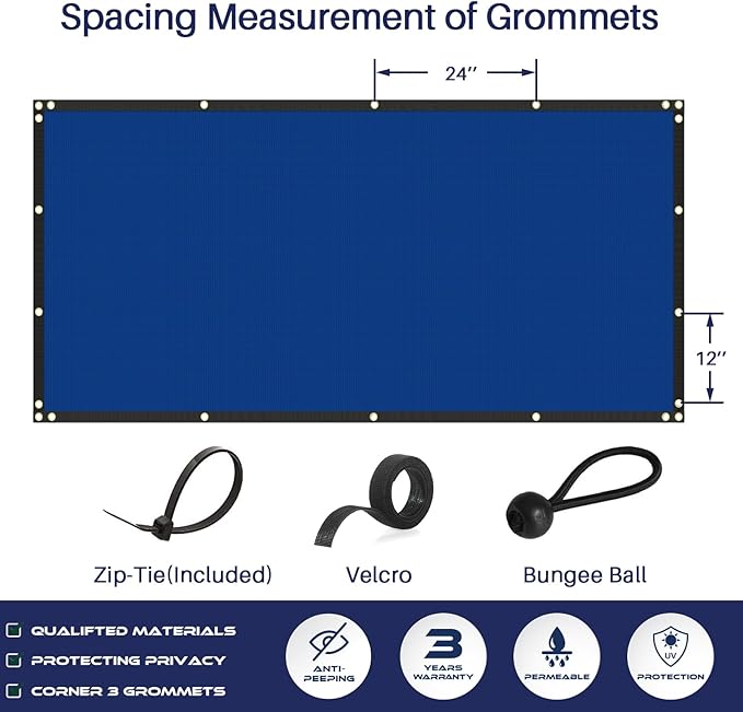 Windscreen4less Privacy Fence Screen Heavy Duty Windscreen Fencing Mesh Fabric Shade Net Cover with Brass Grommtes for Outdoor Wall Garden Yard Pool Deck, 8'x166' Blue