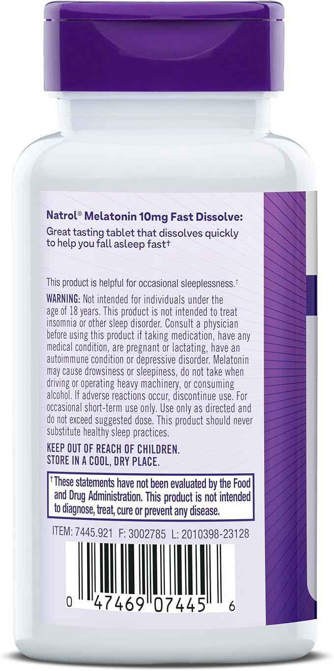 Natrol Fast Dissolve Melatonin 10 mg, Melatonin Supplements for Restful Sleep, Sleep Support for Adults, 200 Strawberry-Flavored Tablets, Up to a 200 Day Supply