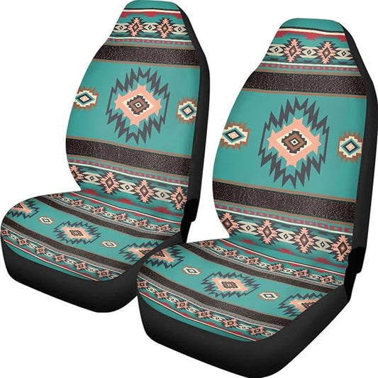 ELEQIN Car Seat Covers Universal High Back Fashion Cushion Protector for Car Truck Suvs,Sedans,Vehicles,Airbag Compatible Front Car Seat Covers 2 Pack Blue Aztec Tribal