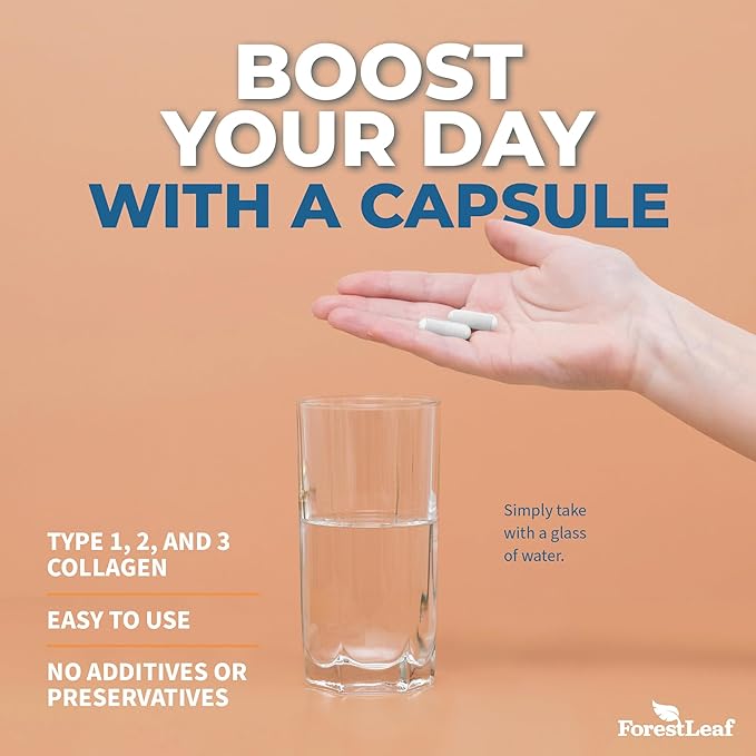 ForestLeaf Multi Collagen Pills with Hyaluronic Acid + Vitamin C | Hydrolyzed Collagen Supplements for Women or Men | Multi Collagen Capsules Peptides for Skin, Wrinkles, 120 Caps