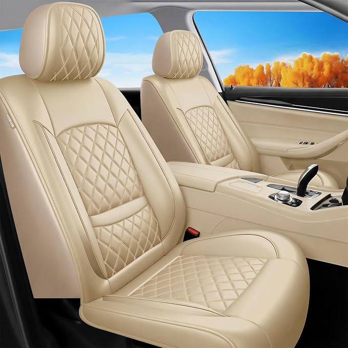 Fit RDX Car Seat Covers for Acura RDX 2010-2025 2026 - Premium Leather, Waterproof, All-Weather, Airbag Compatible, Anti-Slip, Breathable, Easy Install, Seat Protectors, Full Set, Beige