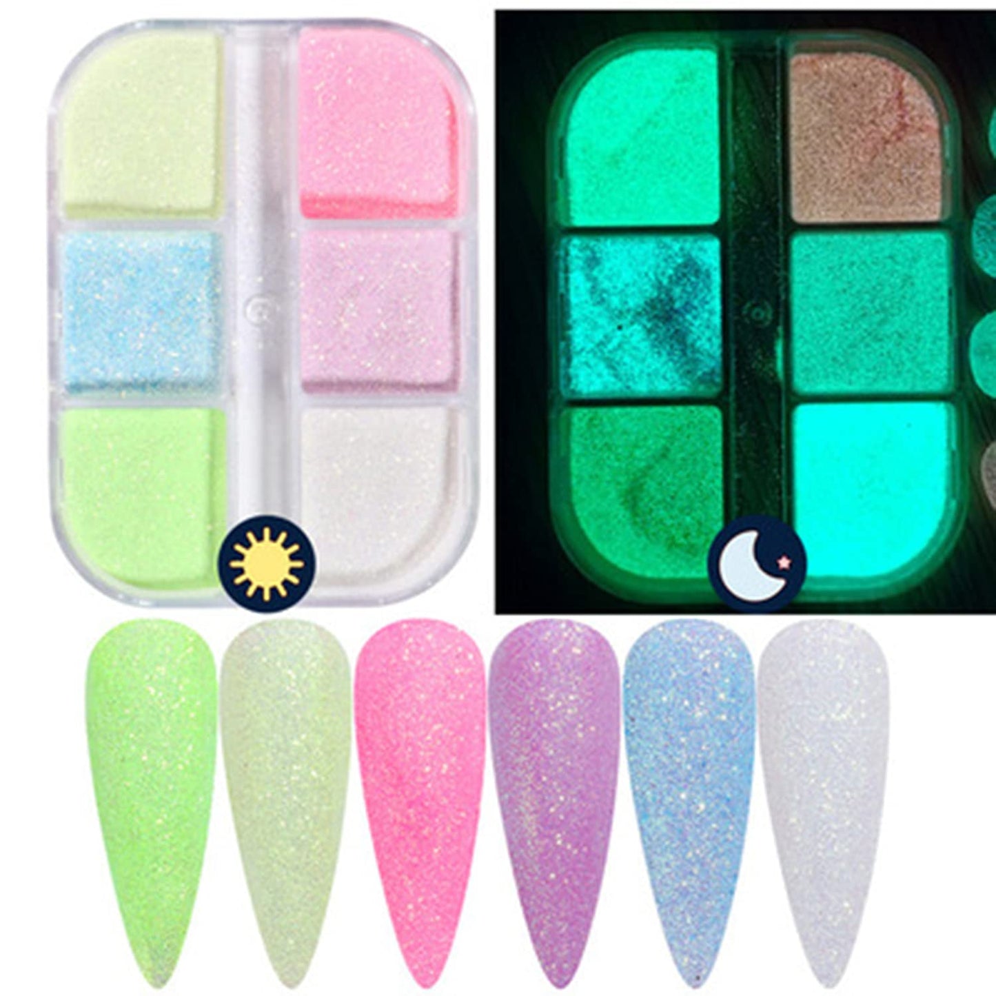 Luminous Nail Powder Night Fluorescent Pigment Holographic Glitter Glow Liquid Nail Art Dust Design Sparkle Nails Supplies 3D Na