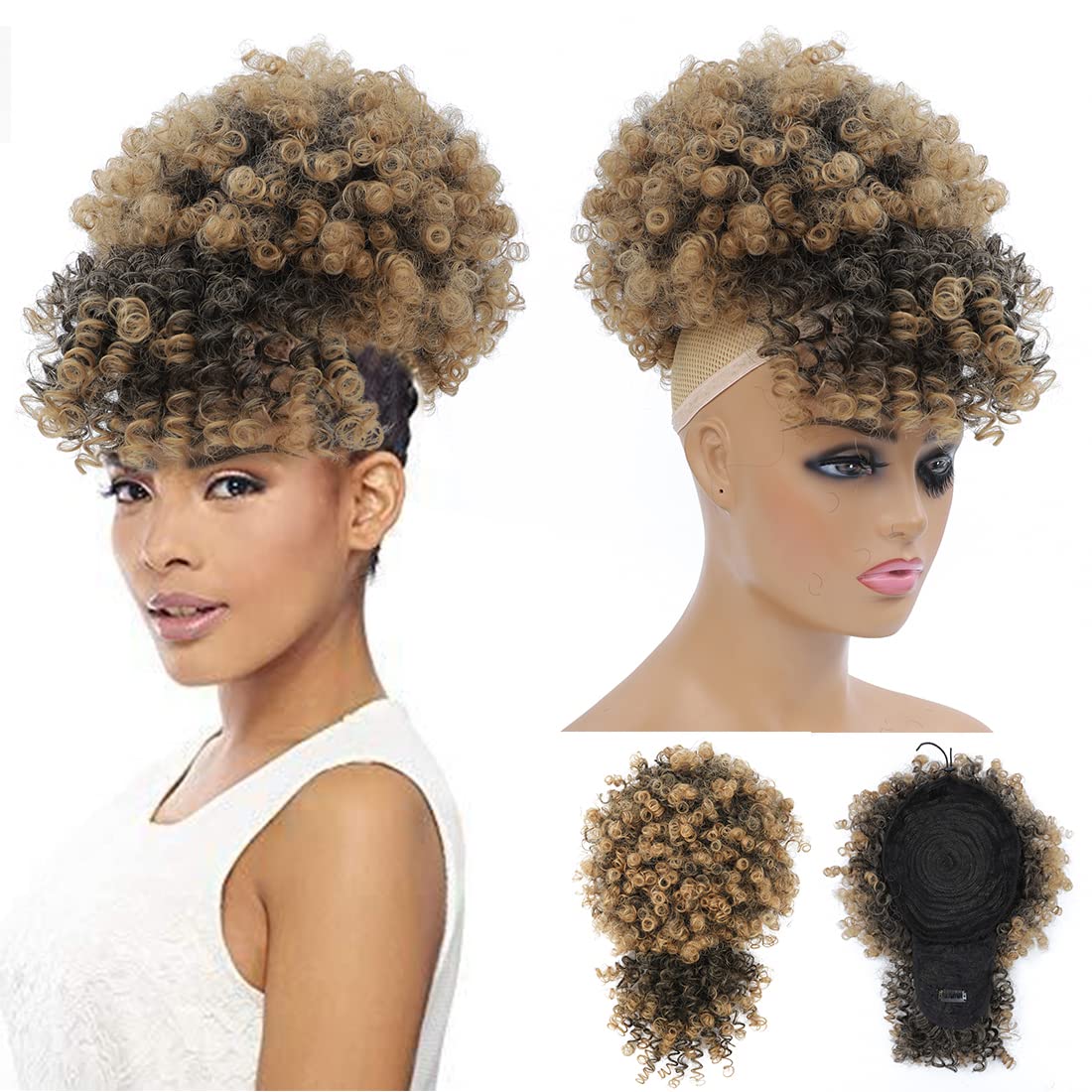 Fayasu Afro Puff Drawstring Ponytail With Curly Hair Clip In Bangs Short Natural Hair Ponytail Extension For Black Women (T27)