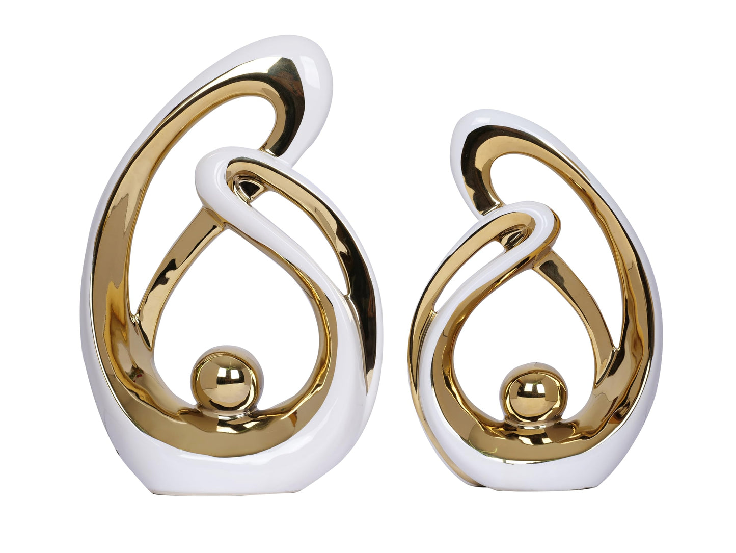 2 PCS White Gold Decor Accent Ceramic Statue White Mid Century Modern Home Decor Accents Sculpture Decorations Centerpieces for Living Room Bookshelf Shelf Coffee Table Kitchen Office Dining Table