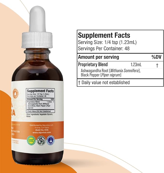 Rejuvica Health Active Ashwagandha - Advanced Liquid Supplement - Withania Somnifera Extract - Ashwagandha Roots Only - Naturally Occurring Withanolides