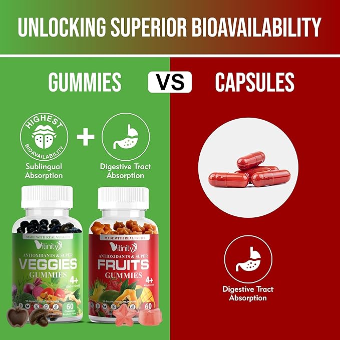 Made with Real Fruit-Real Veggie Gummies-Superfood Vegetable Vitamin Supplement for Women,Men,Kids-Blend of Fruit and Greens for Daily Health.Fruits and Vegetables Supplements (30-Day Supply)
