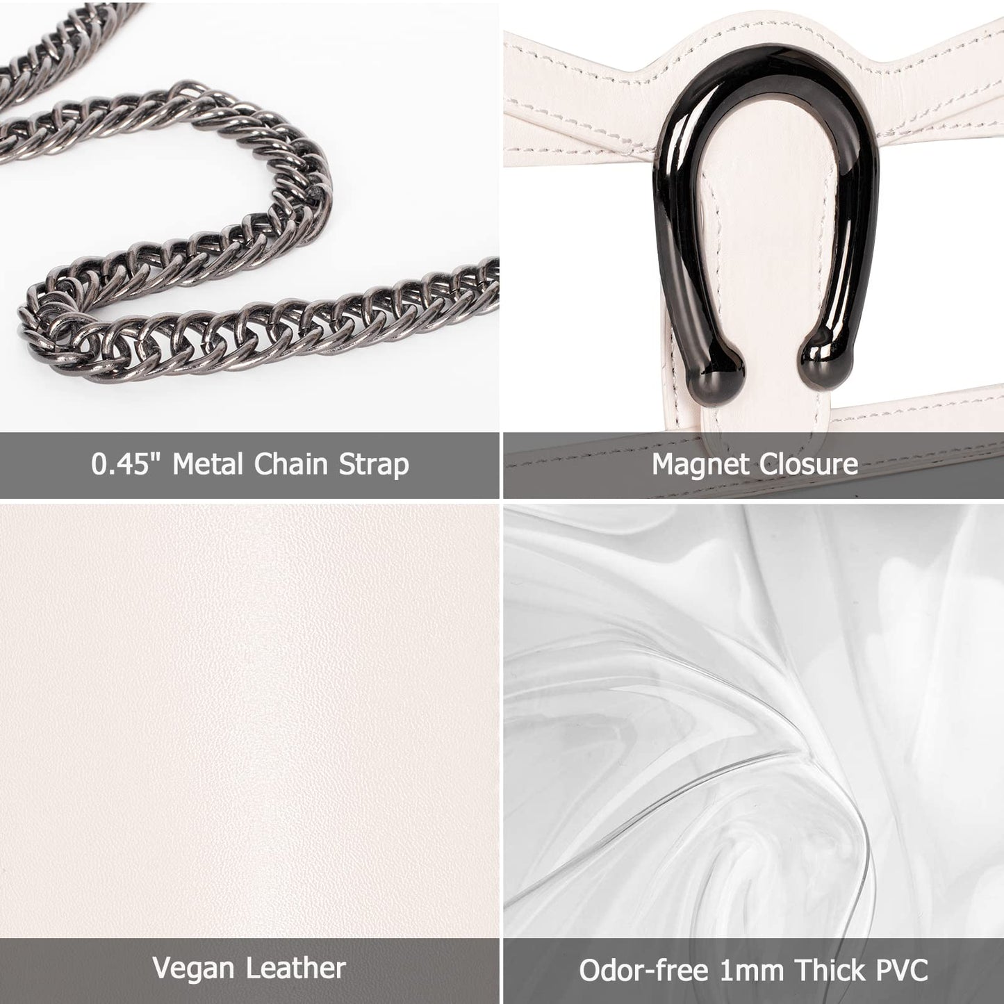 Joryin Clear Bag for Women Stadium Approved Clear Purse Shoulder Crossbody Bag Fashion Small Handb Clutch Transparent, Black Cream