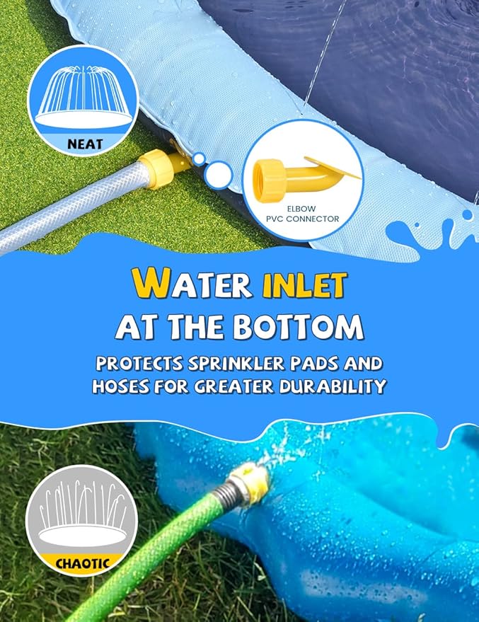 VISTOP Non-Slip Splash Pad for Kids and Dog, Thicken Sprinkler Pool Summer Outdoor Water Toys - Fun Backyard Fountain Play Mat for Baby Girls Boys Children or Pet Dog (77 inch, Blue&Blue)