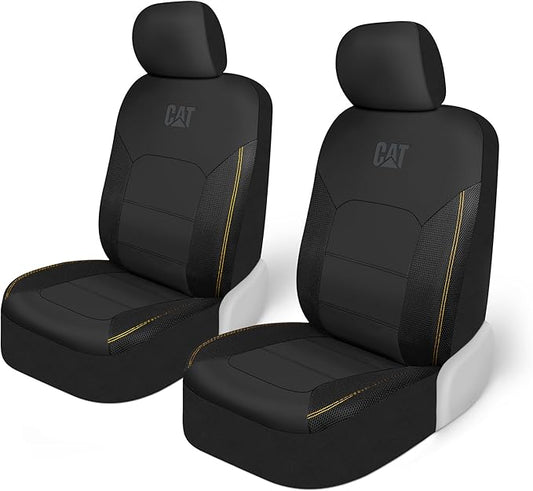 Cat FlexHybrid Car Seat Covers, Black Premium Faux Leather + Mesh Seat Covers for Cars Trucks SUV, Universal Fit Car Seat Covers Front Seats Only, Automotive Interior Covers, Ideal Truck Seat Covers