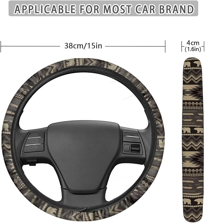 SEANATIVE Bear US Flag Vehicle Steering Wheel Cover Universe Space Universal Stretch Wrap Covers Auto Accessiores 15 inch fit Most Car Van Truck Sedan
