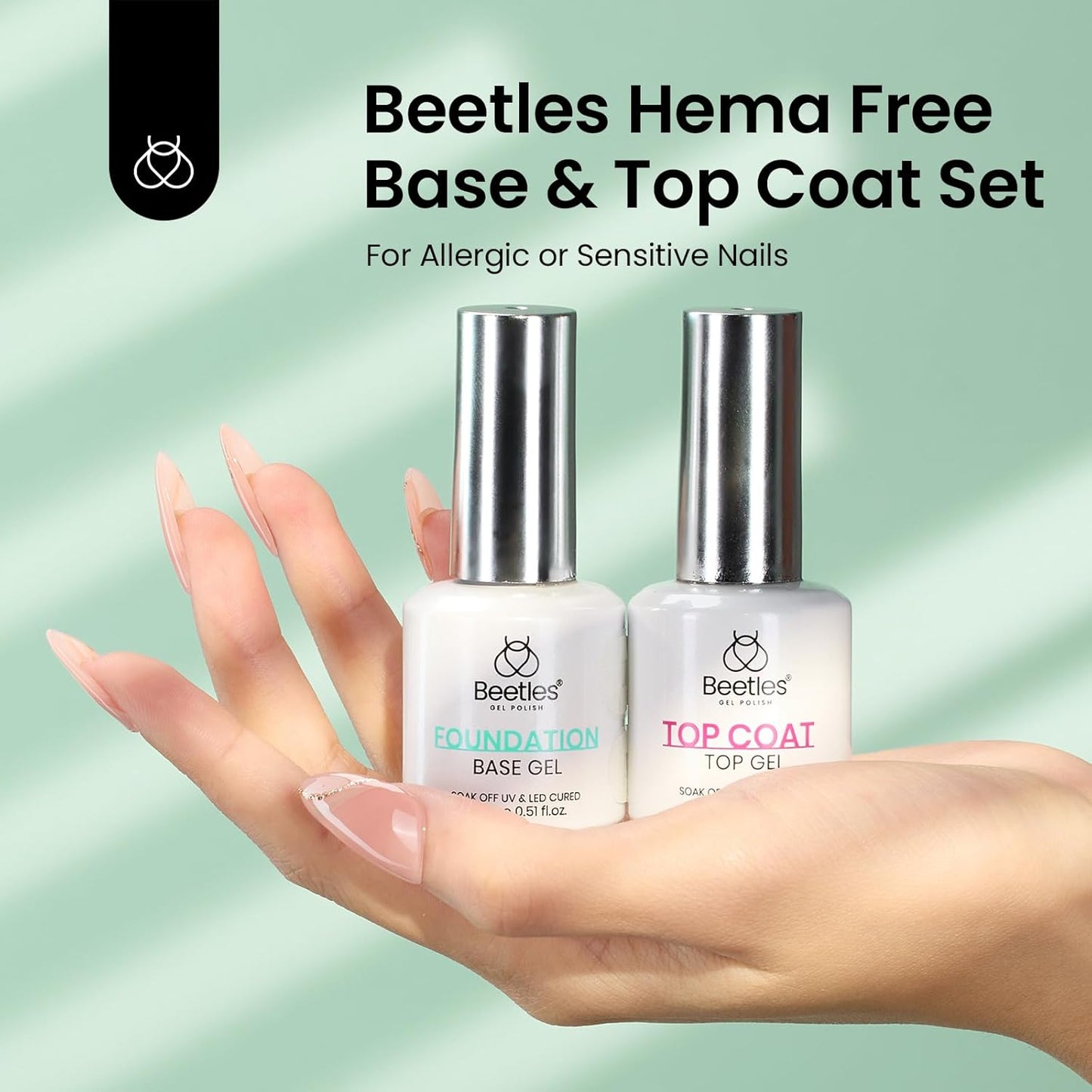 Beetles Gel Nail Polish Set – 3Pcs No Wipe Top Coat & Cuticle Oil | Glossy Shine