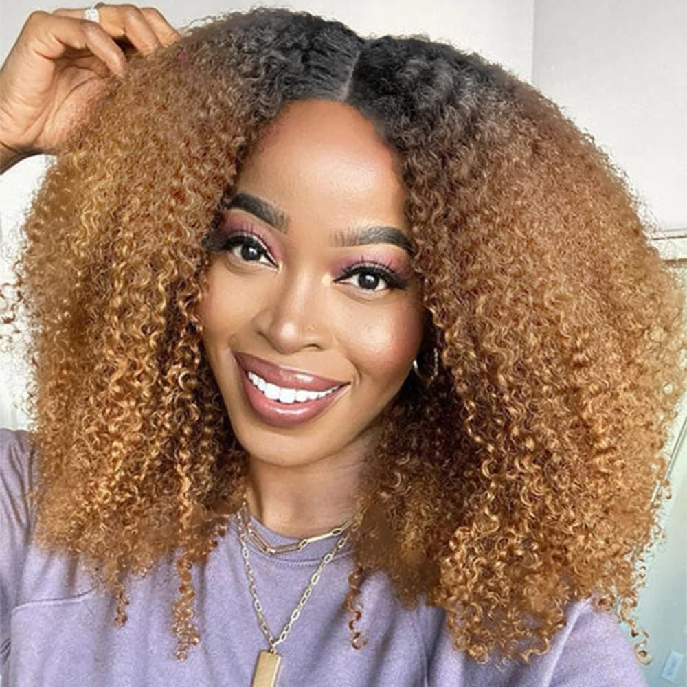 Mongolian Ombre Afro Kinky Curly Bundles Human Hair (10 12 14 Inch) 4B 4C Afro Kinkys Human Hair Bundle Curly Weave Bundles Unpr