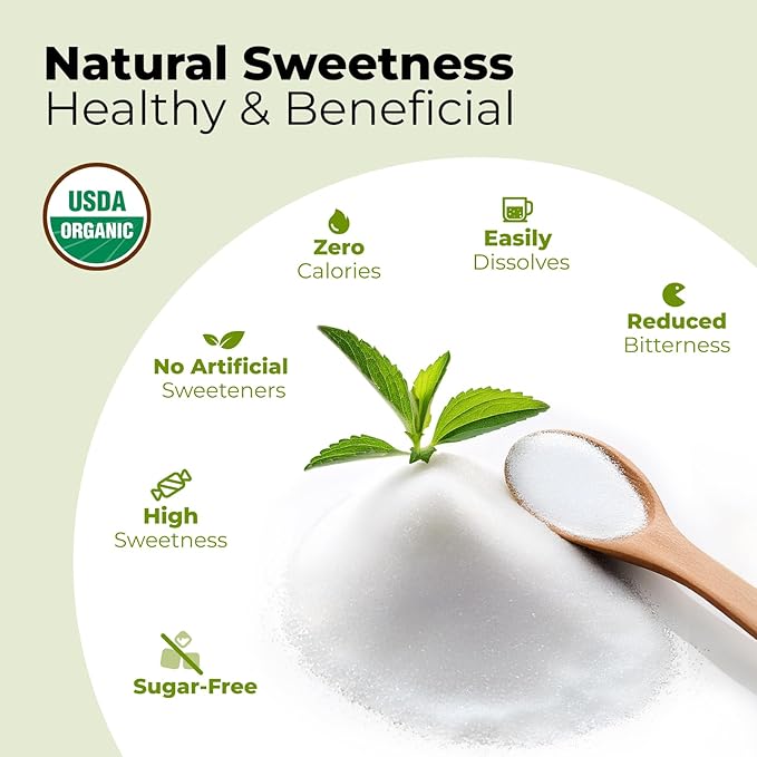 Viccoky Organic Stevia Powder 3oz (86g), Pure Stevia Extract Powder, Sugar-Free & 0 Calories, No Additives, Sugar Substitute, Natural Sweetener