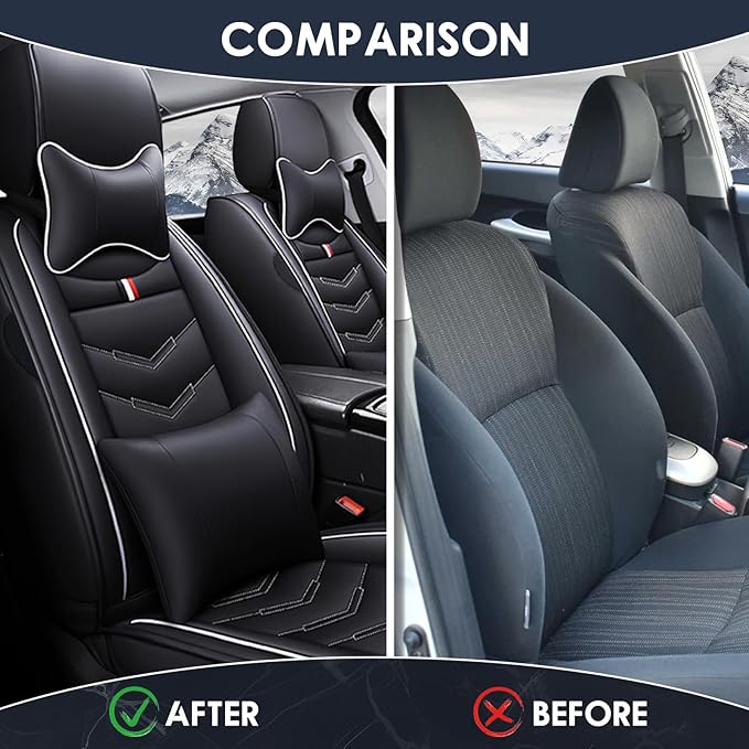 Car Seat Cover 8 Seats for Hyundai Palisade 2020-2025, Durable Wear Resistant Waterproof Sport Seat Cover, Breathable No Odor Premium Leather Vehicle Seat Covers.(Luxury,Black White)