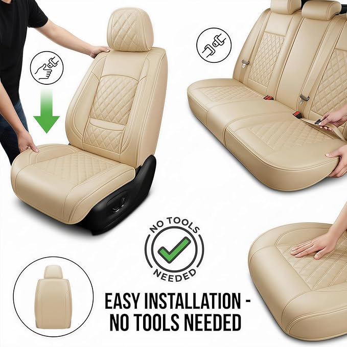 Fit for Venue Seat Covers Compatible with Hyundai Venue 2020-2026 - Waterproof Breathable Leather Automotive Seat Cushions Protector,Only 2 Front seat Covers(Beige)