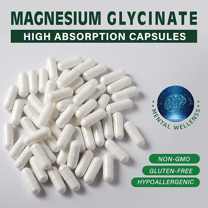 Magnesium Glycinate 400 MG per Serving 100% Chelated for High Absorption, Gentle On Stomach, Non-GMO, 90 Vegetarian Capsules