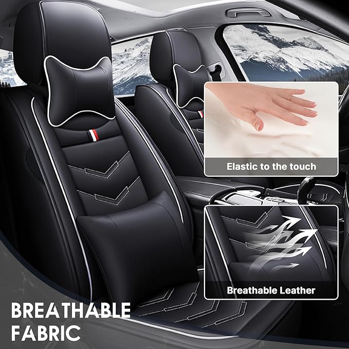 Car Seat Cover 2 Seats for Chevrolet Camaro 2000-2024, Durable Wear Resistant Waterproof Vehicle Cushion Covers, Breathable No Odor Premium Leather Vehicle Seat Covers.(Luxury,Black White)