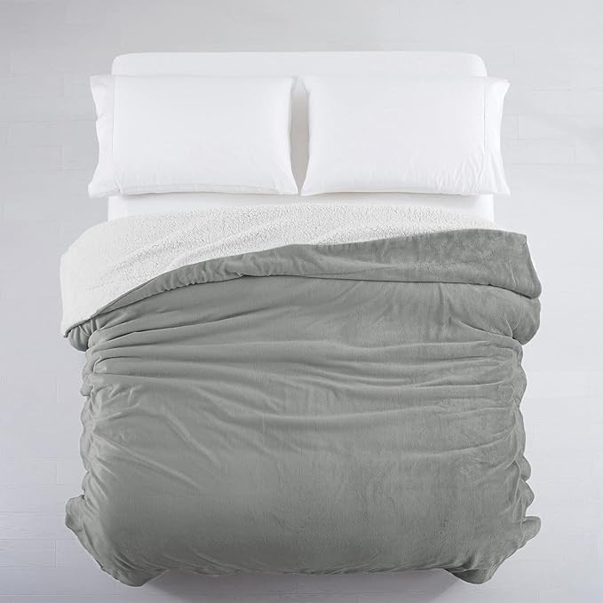 IR Imperial Rooms Silver Sherpa Fleece Throw Blanket for Bed - Wholesale Bulk Pack of 16 Sherpa Blankets - Soft Fluffy Throw Blankets for Hotels, Guest Bedroom, 50x60 Inches