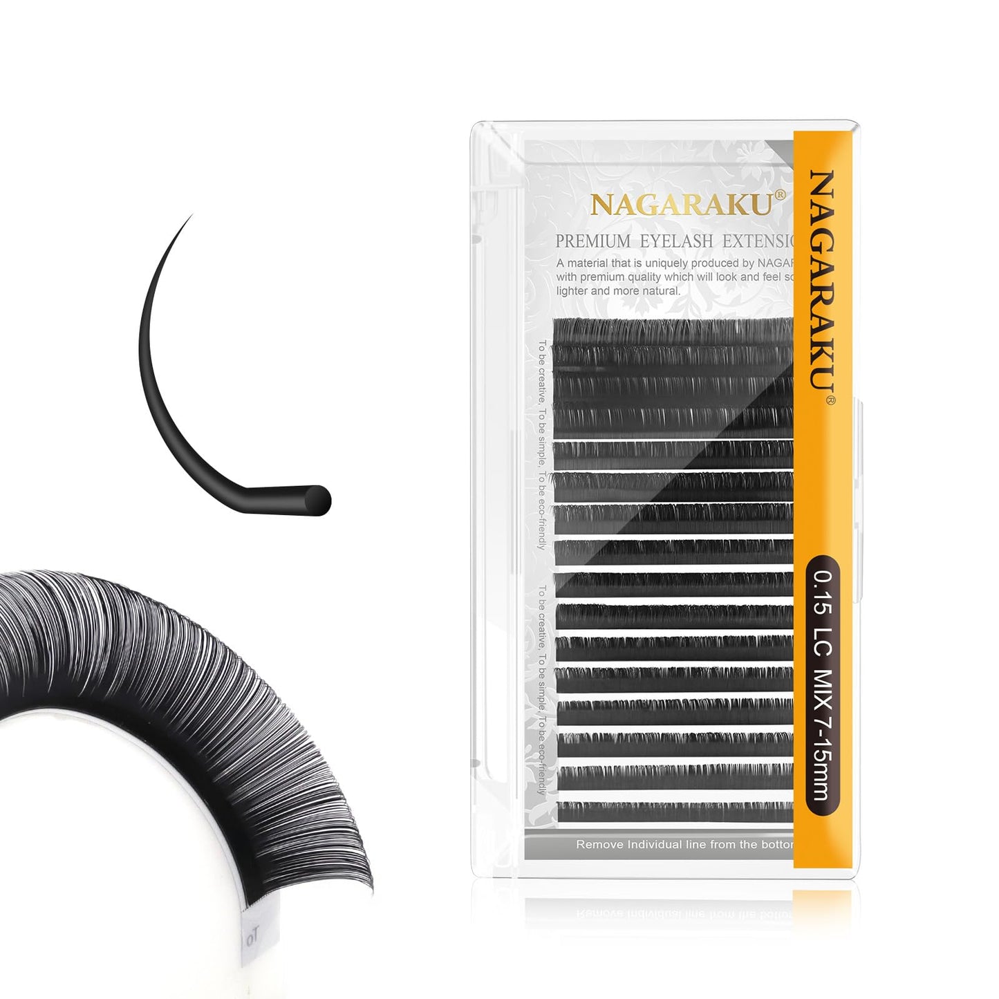 Nagaraku Eyelash Extensions Individual Lashes 0.15 Lc Curl 7-15Mm Mix Classic Faux Mink 16 Rows Matte Black Soft Natural