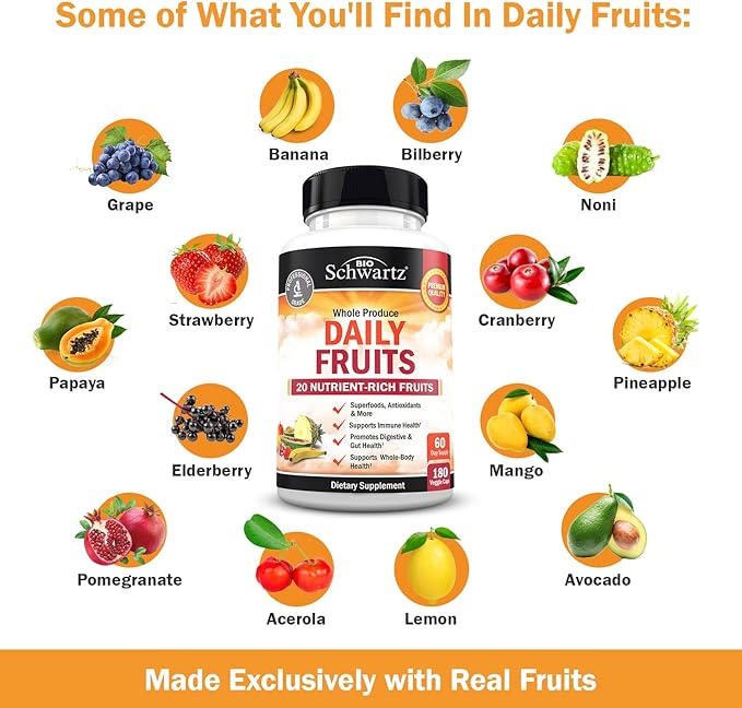 BioSchwartz Daily Fruits and Veggies Supplement for Women and Men (2 Month Supply) Plus 7 in 1 Immune Support Supplement with Antioxidants (2 Month Supply)