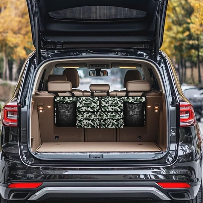 Camo Print Hanging Trunk Organizer with Adjustable Strap, Back Seat Organizer for SUV, Waterproof Collapsible Cargo Storage Bag Backseat Storage Organizer Bag Keep Your Trunk Neat