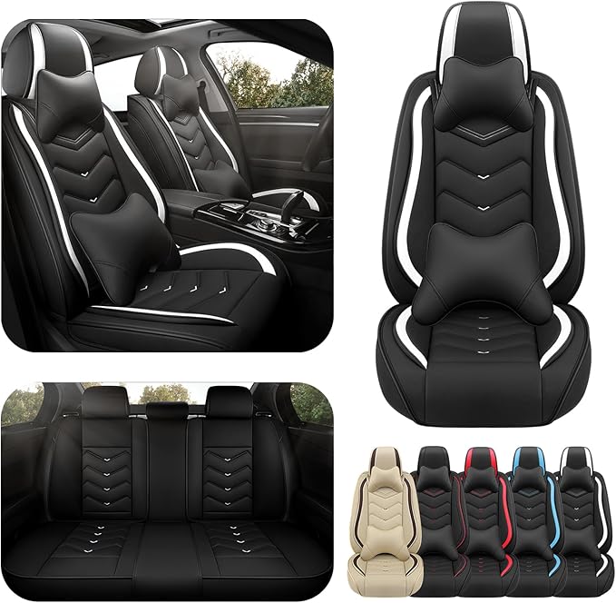 Car Seat Covers for Mercedes-Benz S-Class 2005-2026, Premium Nappa Leather Car Seat Cover, Stylish Sport Seat Covers， Automobile Seat Cover Sets.(Luxury 5 Seats/Black White)