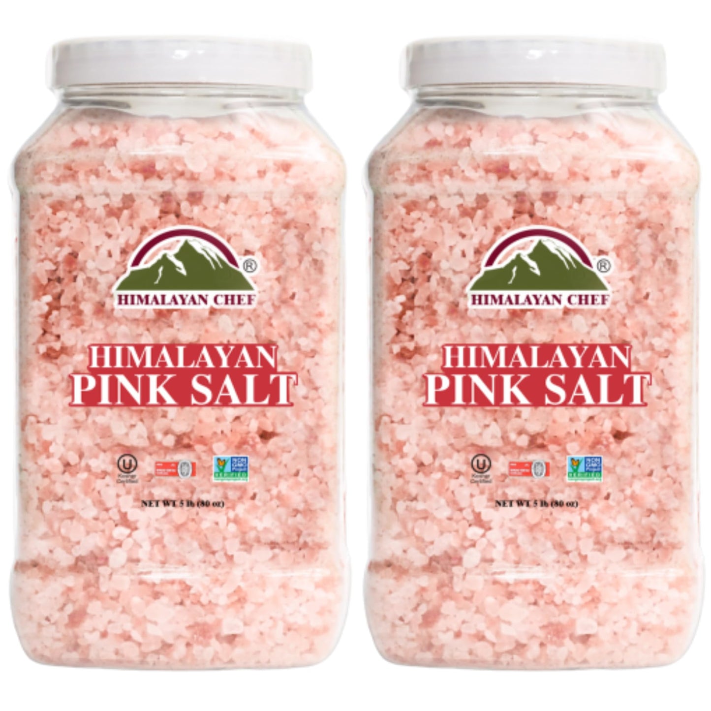 Himalayan Chef Pink Salt Coarse, 5 lbs. Mineral Dense for Health & Ideal For Refill Grinders - 2 PACK