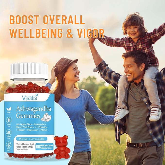 Sugar Free Ashwagandha Gummies for Women Men, Organic Ashwa Root Extract Supplement for Relax Restore Balance, Vegan Gluten Free, 60 Count