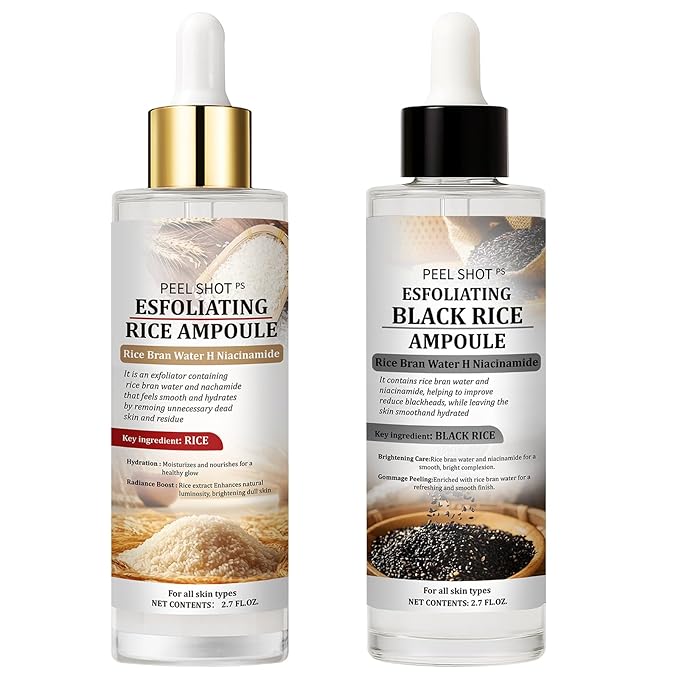 Peel Shot Glow Rice Ampoule Duo, Day & Night Exfoliating Facial Treatment with Niacinamide, Hyaluronic Acid & Rice Extract for Blackhead Removal & Pore Refining (2)