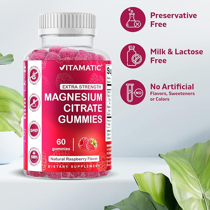Vitamatic Extra Strength Magnesium Gummies – 255 mg (Elemental Magnesium) per Serving – 60 Vegan Gummies Supports Relaxation, Muscle & Nerve Function, Bone Health & Energy Production