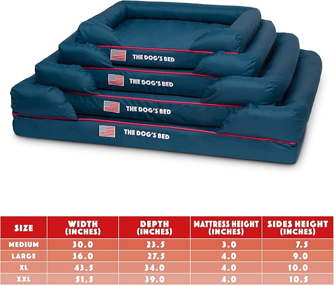 The Dog’s Bed, Large Blue Oxford with Red Trim USA Flag Dog Bed 36x27 Memory Foam, Pain Relief: Arthritis, Post Surgery, Lameness, Supportive, Calming, Waterproof Washable Cover, Veterinary Approved