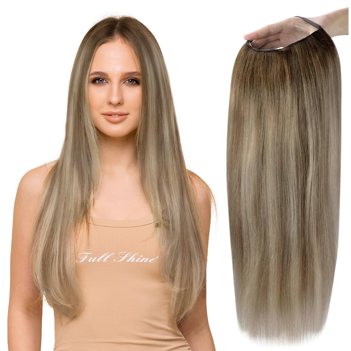Full Shine 18 Inch Half Wig Human Hair Balayage Color 3 Fading To 8 And 22 Blonde Ombre Straight Hair Wigs For Women 150 Grams U
