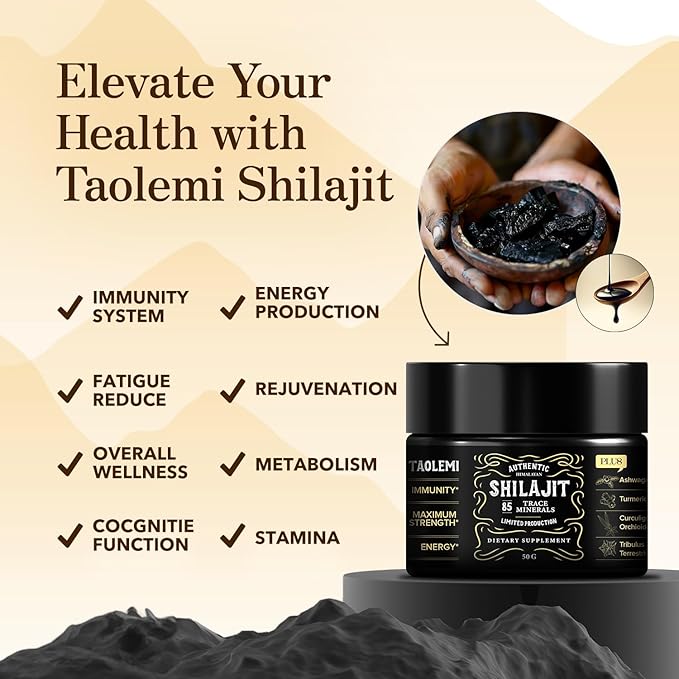 Shilajit Pure Himalayan Organic, Shilajit Resin with 85+ Trace Minerals and Fulvic Acid for Enhanced Energy and Immune, Support Men & Women, Gold Grade, 800MG/time, 60+ Serving 50g Jar