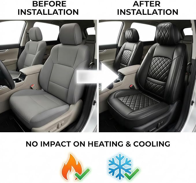 Fit MDX Car Seat Covers for Acura MDX 2005-2026 - Premium Leather, Waterproof, All-Weather, Airbag Compatible, Breathable, Easy Install, Seat Protectors, Only 2 Front seat Covers, Black