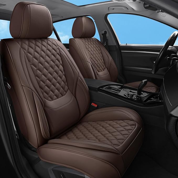 Car Seat Covers Full Set Brown,Luxury Faux Leather Car Seat Covers Waterproof Non-Slip Seat Protector Universal Fit for Most Cars SUVs Trucks Pick-ups, Car Accessories Interior(Brown-Full Set)