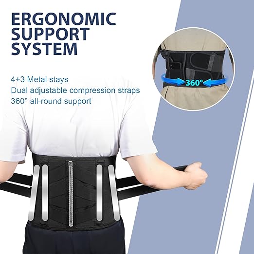HONGJING Heated Back Massager Brace for Lower Back Pain Relief, Cordless Back Vibration Massage Belt with 3 Heating Modes and 4 Massage Modes for Sciatica and Scoliosis-XL