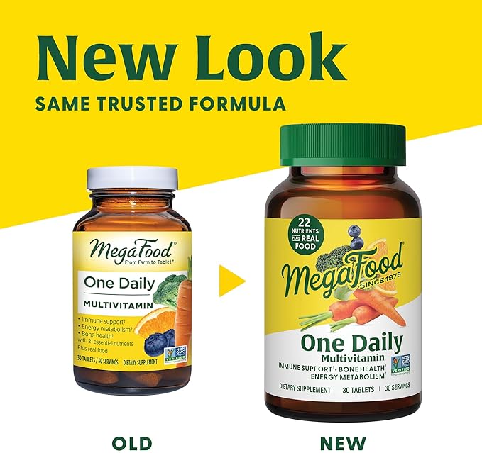 MegaFood One Daily Multivitamin - Multivitamin for Women and Men - with Real Food - Immune Support Supplement - Vitamin C & Vitamin B - Bone Health - Energy Metabolism - Vegetarian, Non-GMO - 90 Tabs