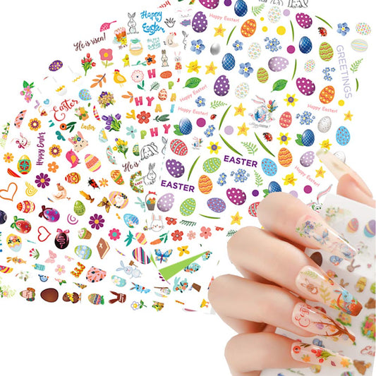 Easter Nail Art Stickers 8 Sheets 3D Self-Adhesive Decals Nail Art Supplies Bunny Eggs Chicken Cartoon Rabbits Sticker Set Manic