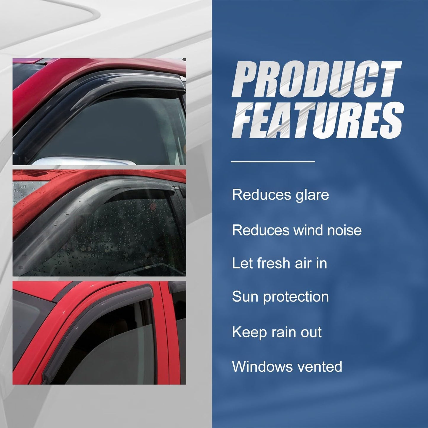 Auto Dynasty 4Pcs Carbon Fiber Pattern Window Visors Compatible with 1995-2004 Toyota Tacoma Extended Cab, Tape-On Front & Rear Window Deflectors Rain Guards Sun Wind Air Side Vent Shade, Glossy Black