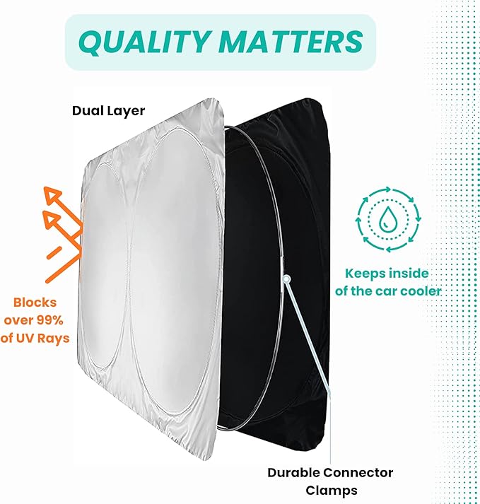 Windshield Sun Shade -Certified 99.87% UVB & 99.02% UVA Car Sun Shade. Award Winning Sunshade - Patented Technology | Compatible for Chevrolet Corvette C8 2020-present | Car Shades by Kinder Fluff