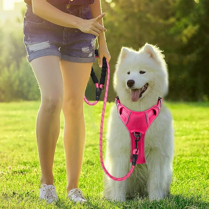 BARKBAY Dog Harness No Pull with ID Tag Pocket - Heavy Duty, Reflective, Easy Control for Large Dogs(Pink,S)